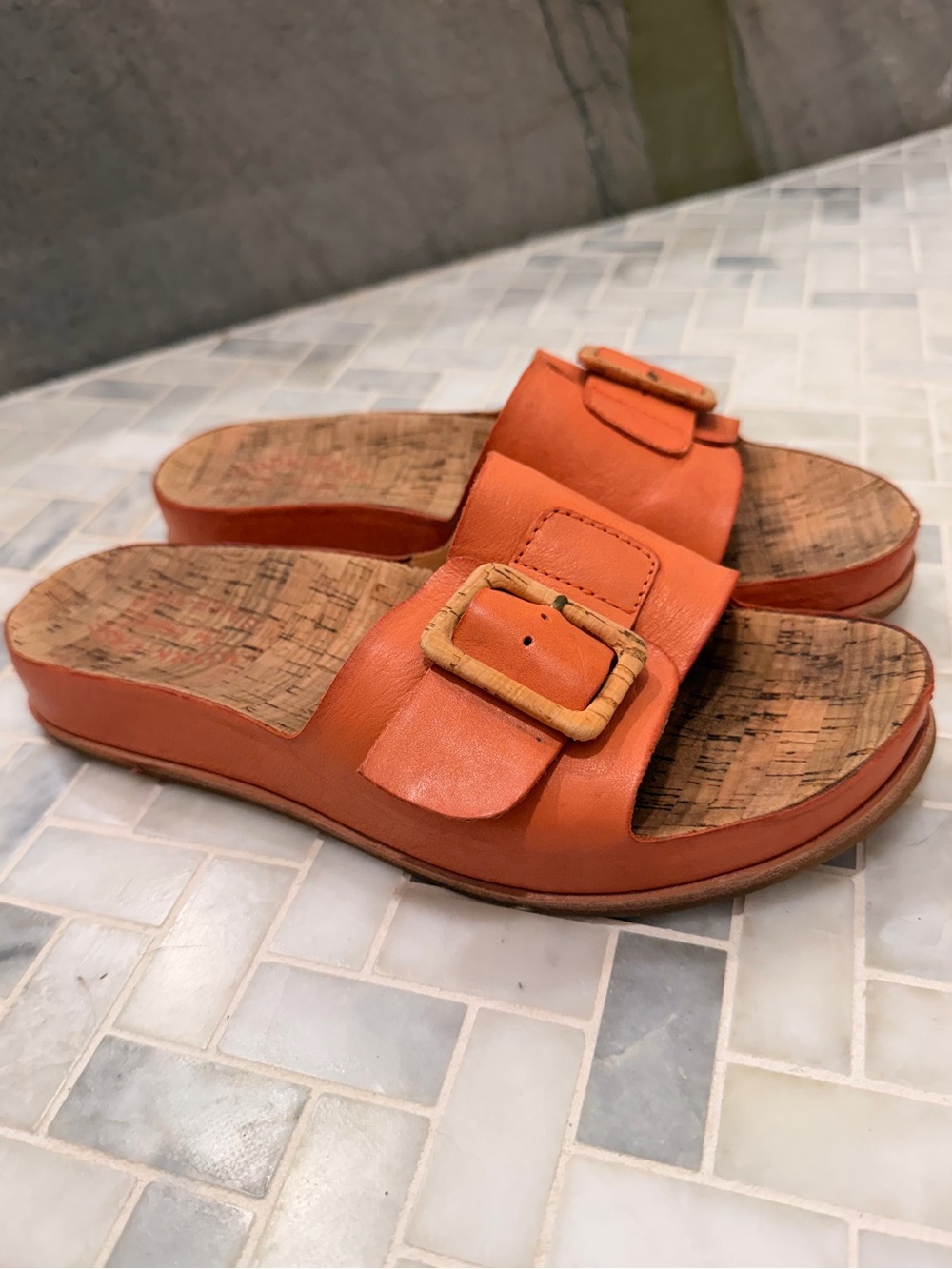 Comfort Slide Sandals in Coral with Buckle